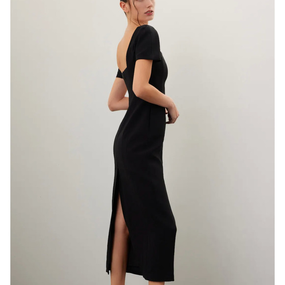 A.L.C. Black Cocktail Dress SIZE 0 Sheath Midi Chic Retro LBD Slit Designer $700
